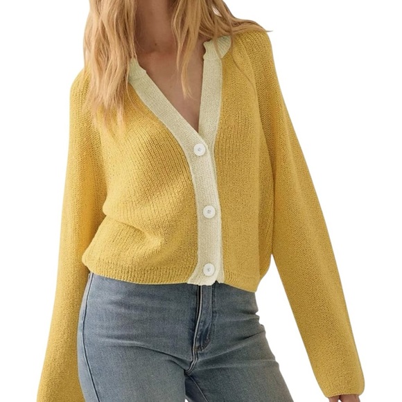 Amazon Sweaters - Chic Yellow Women's Cardigan Sweater